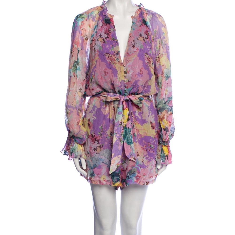 Hemant & Nandita Floral Sheer Romper with Belt